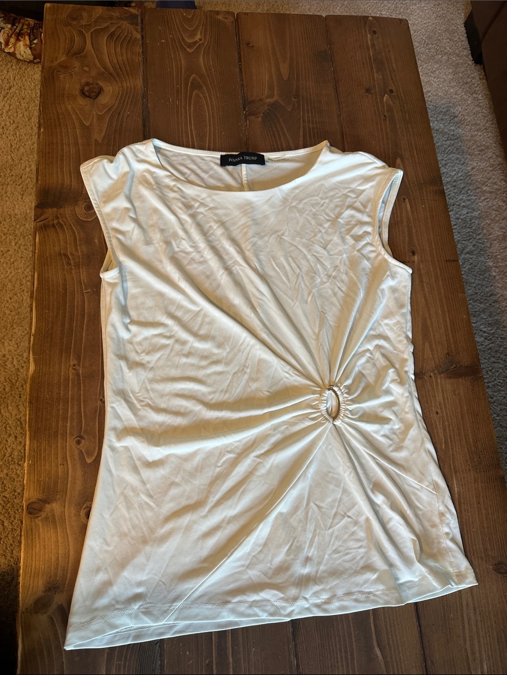 Ivanka Trump Cream Sleeveless Tank with Side Ring Twist
